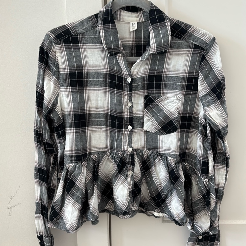 Flannel Peplum Button Up